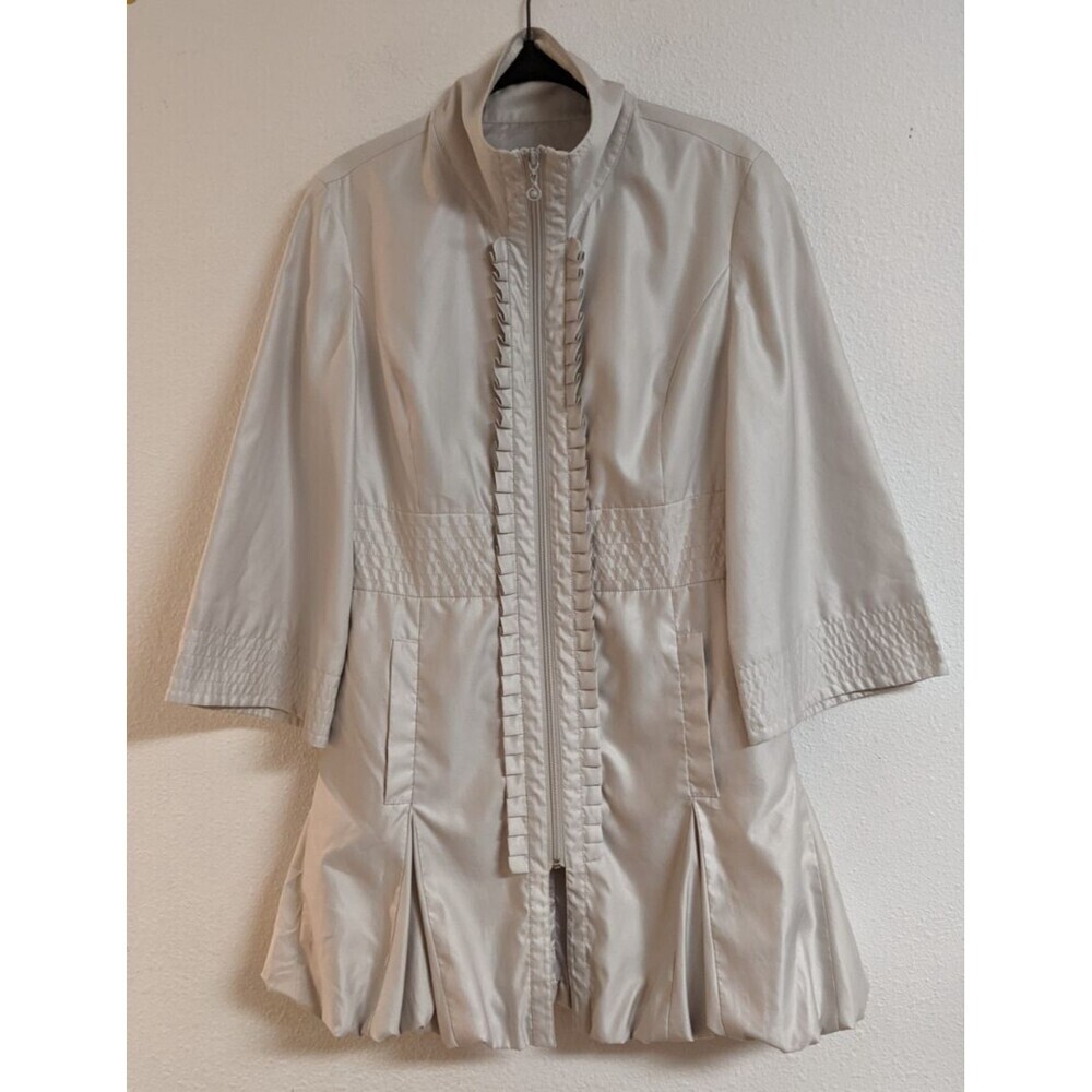Women's Samuel Dong Champagne Ruffle Front Zippered Bubble Hem Coat Small